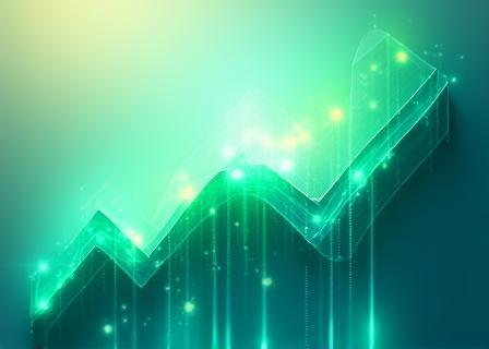 Abstract graphic showing an upward trending arrow graph indicating growth and scalability